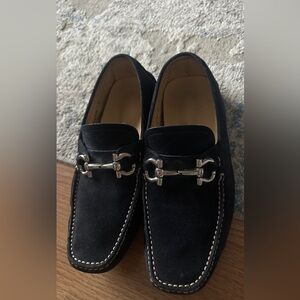 Salvatore Ferragamo Parigi Gancini Suede Navy Blue Loafers Size 6